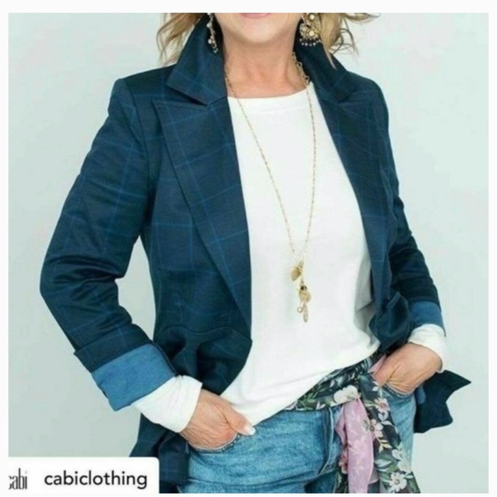 CAbi Check Blazer Style # 5475 Windowpane Check Navy Blue